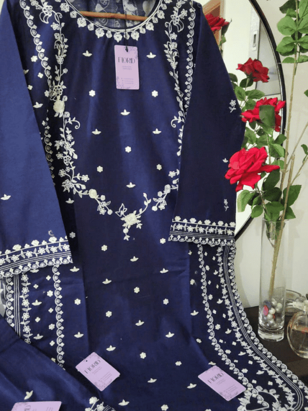 Pure lawn embroidered 3 pc dress