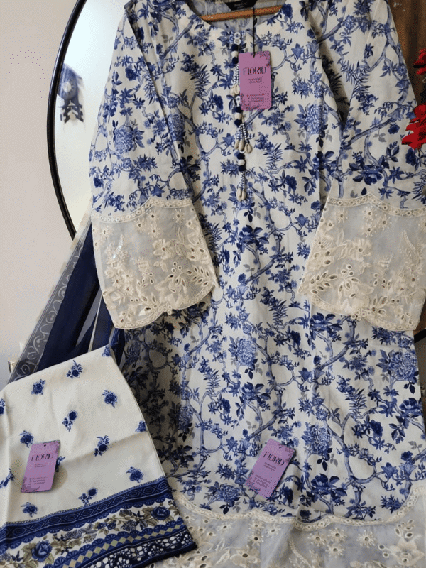 Pure lawn long length suit with pure silk high quality dobata 3 pc